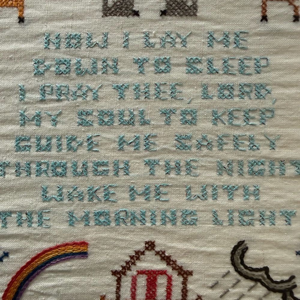 Now I Lay Me Down To Sleep Handmade Cross Stitch Noah's Ark Framed Sampler - Picture 5 of 7